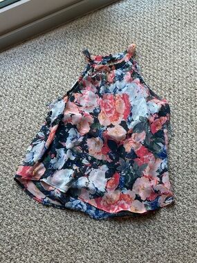 Astr Floral Halter Tank Top in Navy, Pink, Coral